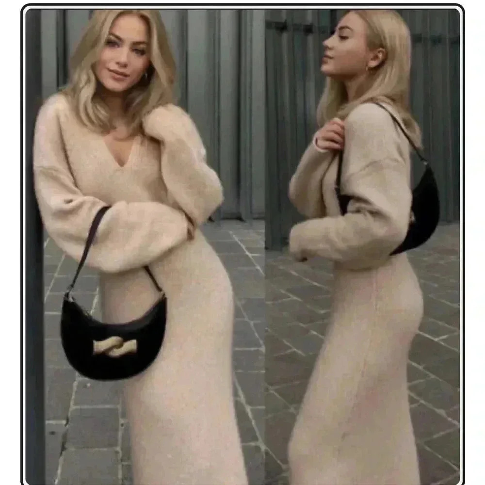 NWT ZARA AW21 SAND KNIT MIDI DRESS 2488/111